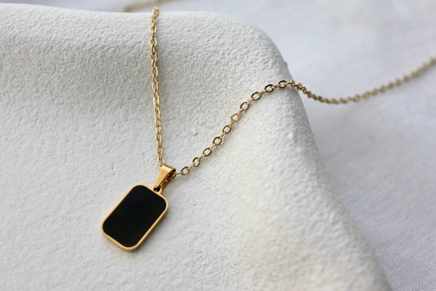Gold Plated Black Agate Necklace: Curved Edge