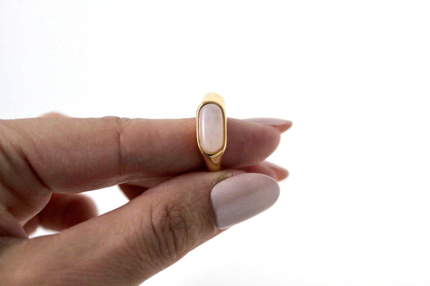 18K Gold Plated Natural Stone Rose Quartz Ring, Tiger’s Eye Ring