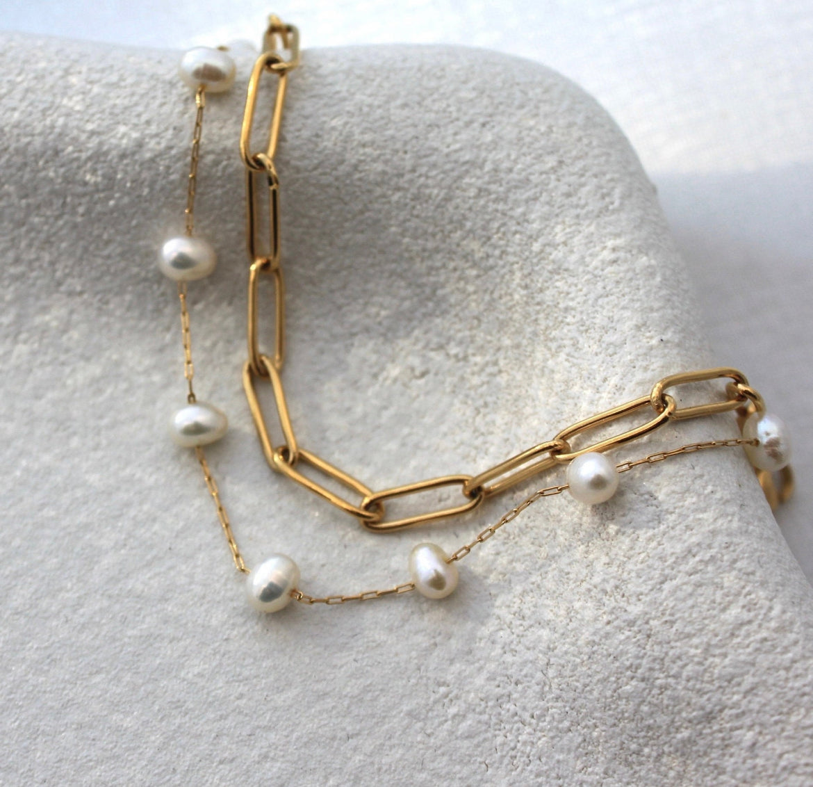 Gold Plated Link Pearl Bracelet