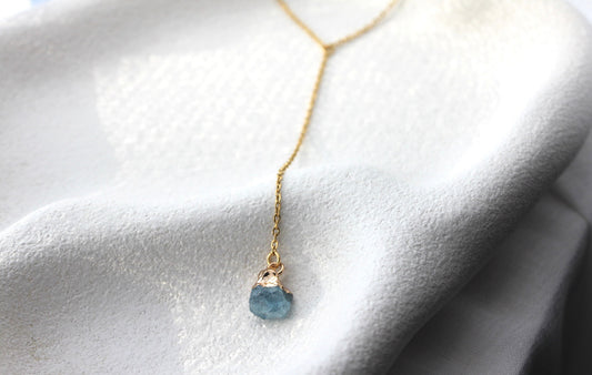 18K Gold Plated Aquamarine Necklace: Y Lariat