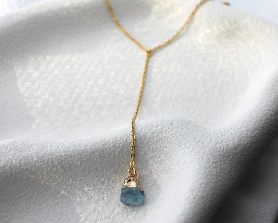 18K Gold Plated Aquamarine Necklace: Y Lariat